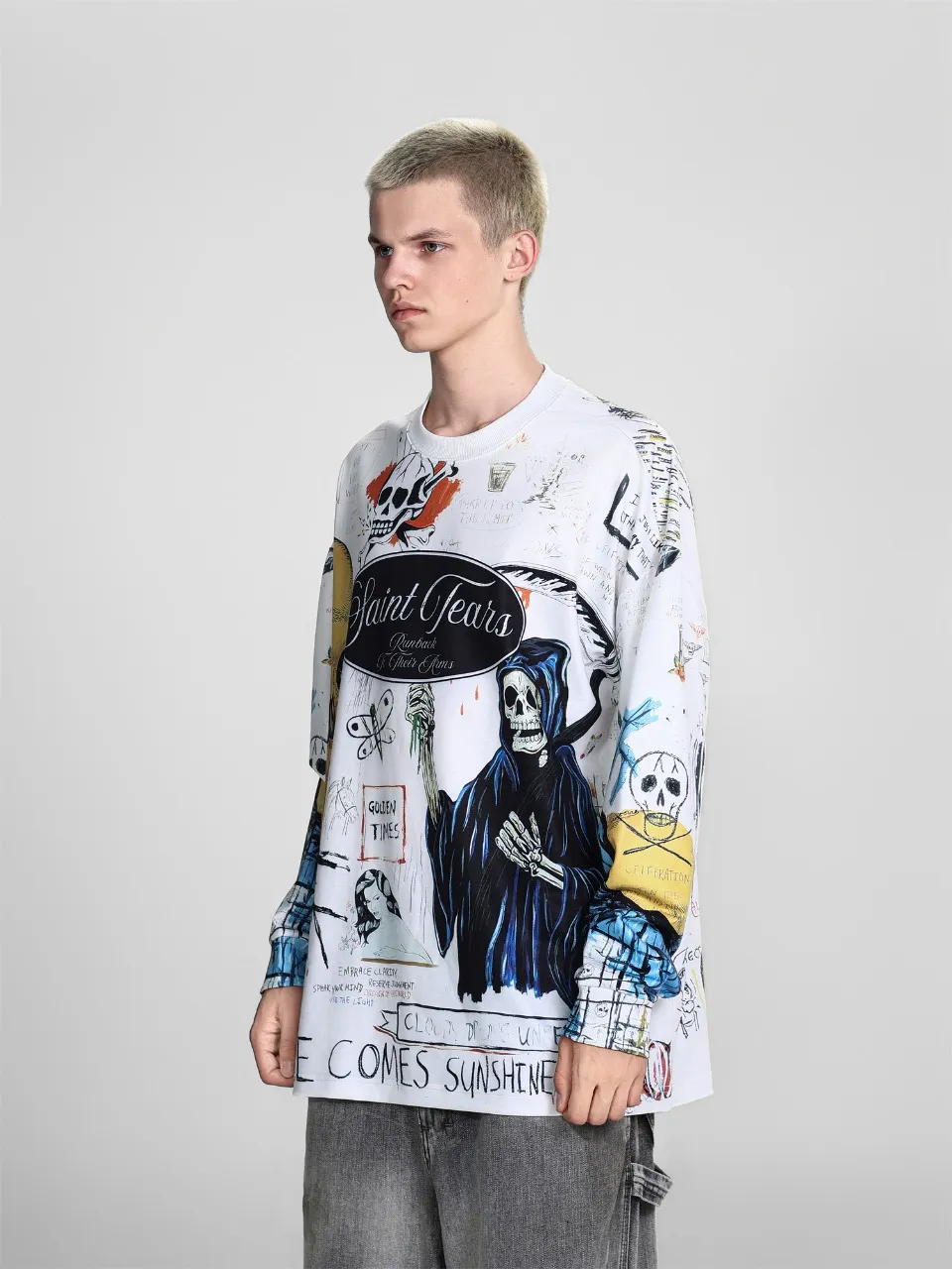 Saint michael tears all-over printed long-sleeved vintage autumn and winter T-shirt Style number: 110 Size: M L XL Wholesale price: 136 Color: Picture color